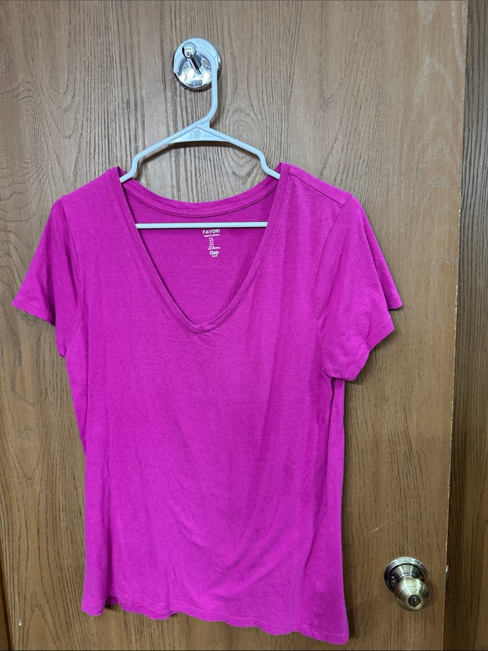 Women's V-Neck Tee in Hot Pink